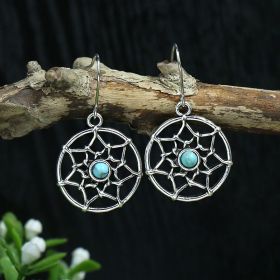 Silver Geometric Metal Turquoise Earrings (Option: A8004)
