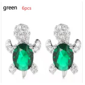 Cute Little Animal Niche Design Earrings Jewelry Stud Earrings (Option: Green 6pcs)