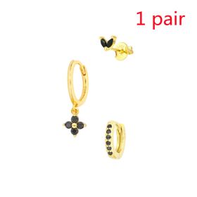 Women's Floral Clover Stacked Earrings Set (Option: Black-1pair)