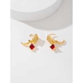 European And American Square Fashion Zircon Earrings In Various Colors (Option: Red)