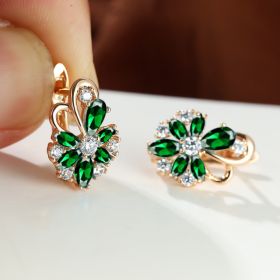 Rose Ring Colorful Flower Drop-shaped Zircon Earrings (Option: Champagne Gold Emerald)