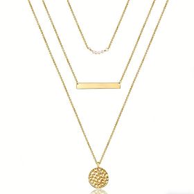 Dainty Layered Choker Necklace, 14K Gold Plated Y Pendant, Multilayer Bar Disc Necklace, Adjustable Layering Choker Necklaces For Women (Option: Golden)