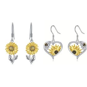Cute Lady Animal Bee Sunflower Heart Earrings (Option: SUIT)