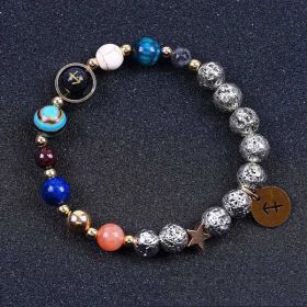 Twelve Constellation Blue San Lettering Bracelet Antique Silver Volcanic Stone Bracelet (Option: Sagittarius)