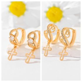 Popular Multi-style Design Gold-plated Ornament Cross Earrings (Option: EH054 and EH046)