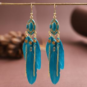 Creative Retro Tassel Feather Earrings Women's Long Oil Dripping (Option: Sky Blue)