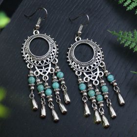 Silver Geometric Metal Turquoise Earrings (Option: A0086)