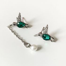 Colorful Hummingbird Full Diamond Pendant Earrings (Option: Green)