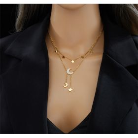 Moon And Stars Necklace Gold Layered Chain Astrology Jewelry (Option: Color-Color)