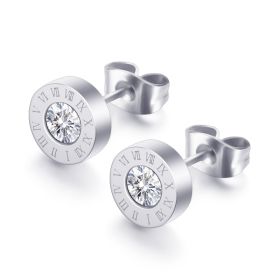 Roman Numerals and Diamond Stud Earrings (Option: Steel Color)