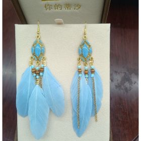 Creative Retro Tassel Feather Earrings Women's Long Oil Dripping (Option: DC154710 Sky Blue)