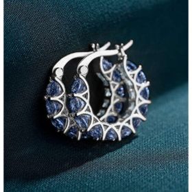 Fashion U-shaped  Earrings Full Zircon Rhinestones  Earrings (Option: E3636 White Gold  Blue)