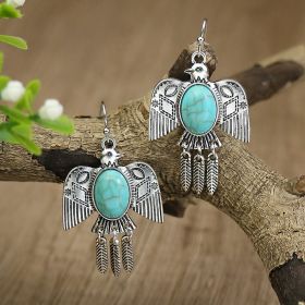 Silver Geometric Metal Turquoise Earrings (Option: A8002)