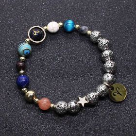 Twelve Constellation Blue San Lettering Bracelet Antique Silver Volcanic Stone Bracelet (Option: Aries)