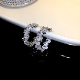 French Sweet Vintage Zircon C- Shaped Geometric Ear Ring (Option: D0453 Zircon Silver)