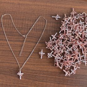 Fashion Jewelry Cross Full Diamond Crown Rotatable Necklace (Option: Rose gold rotatable-1PC)