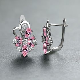 Rose Ring Colorful Flower Drop-shaped Zircon Earrings (Option: Platinum Pink Diamond)