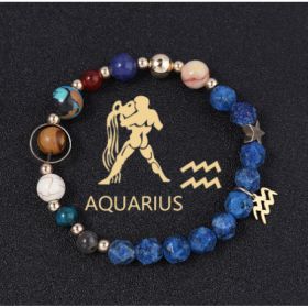 Twelve Constellations Bracelets Natural Stone Cut Surface Hemp Stone Eight Planets (Option: Aquarius)
