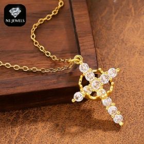 Christian Religious Symbola Drop Classic Crown & Cross Pendant Choker Easter Necklace For Women & Men & Girls Pretty Crown Cross Necklace For Dai (Option: Golden Crown Activity 14K)