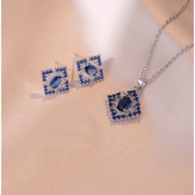 Sapphire Zircon Flower Special Interest Light Luxury Design Pendant Elegant Outfit (Option: Necklace and Earrings)