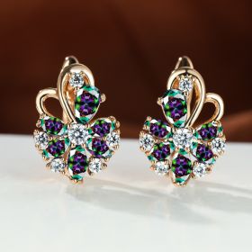 Rose Ring Colorful Flower Drop-shaped Zircon Earrings (Option: Champagne Gold Colorful)