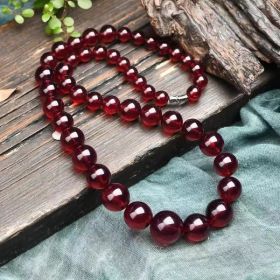 Beeswax Graduated Strand Yellow Chicken Grease Round Beads Necklace Clavicle Chain (Option: Washed Hole Blood Amber)