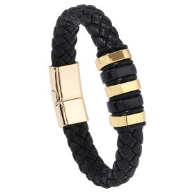 Multi-layer Leather Woven Bracelet Wrist Ring (Option: Black And Golden)