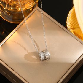 Korean Style Simple Rhinestone Carved Ring Pendant Necklace (Option: 8088 Silver)