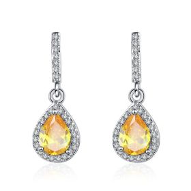 Fashion Drop Shape Ear Studs Micro Inlaid Zircon Earrings (Option: Yellow Diamond-White Gold Color)