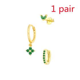 Women's Floral Clover Stacked Earrings Set (Option: Green-1pair)