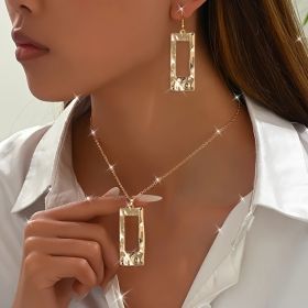 Lxalry Gold-Toned Hammered Geometric Jewelry Set, Recycled Alloy Necklace & Earrings For Women, Eco-Friendly Hypoallergenic Accessories For Daily (Option: Golden)