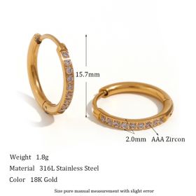 Women's Fashion Titanium Steel Rounded Edge Zircon Earrings (Option: Gold-16mm)