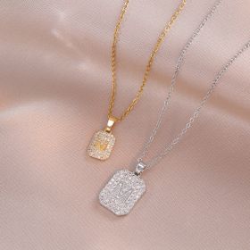 Japanese And Korean Style Niche Temperament Fashion M Letter Brand Pendant Titanium Steel Necklace (Option: SUIT)