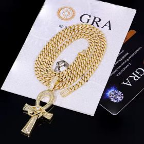 13mm Width Football Pendant Necklace,Full Diamond Eye Of Horus Cross Pendant Necklace, 3D Diamond Gold Zinc Alloy Stainless Steel Religious Zirco (Option: Golden)