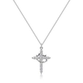 Cross Full Diamond Necklace Crown Rotatable (Option: Silver Crown Rotatable-45and5cm)
