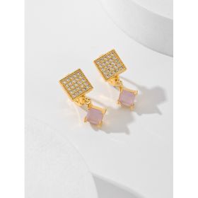 European And American Square Fashion Zircon Earrings In Various Colors (Option: Pink)