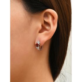 European And American Personalized Square Zircon Earrings (Option: Silver Bottom Red Zircon)