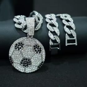 13mm Width Football Pendant Necklace,Cuban Link Chain With Bling Football Charm, Hip Hop Jewelry For Men & Women, Perfect For Sports Fans & Rappe (Option: Silvery)