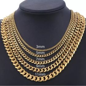 Stainless Steel Gold Silver Chain Cuban Curb Womens Mens Necklace (Option: Gold-16inch 9mm)