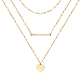 3pcs Dainty Layered Choker Necklace, Handmade 14K Gold Plated Y Pendant Necklace Multilayer Bar Disc Necklace Adjustable Layering Choker Necklace (Option: Golden)