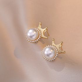 Crown Pearl Geometric Special Interest Light Luxury New Design Sense Pendant Elegant Outfit (Option: Crown Earrings)
