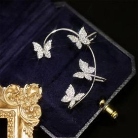 Fashion Earring Butterfly Ear Clip And Ear Hook Jewelry (Option: Right Silver)