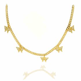 24K Gold Over Butterfly Design Jewelry, Micro-Inlaid Mossanite Women's Tennis Necklace, Effortless Grace For Her Delicate Neck (Option: Gold)