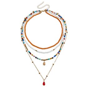 Bohemian Contrast Color Rice-shaped Beads Stringed Beads Multi-layer Necklace (Option: ZW201color)