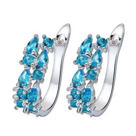 Diamond Crystal Zircon Ear Clip Affordable Luxury Earrings Women (Option: Sky Blue)