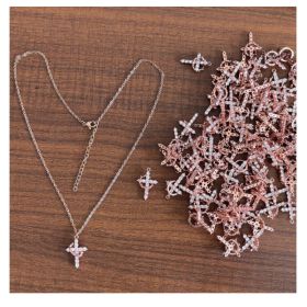 Fashion Jewelry Cross Full Diamond Crown Rotatable Necklace (Option: Rose gold-1PC)
