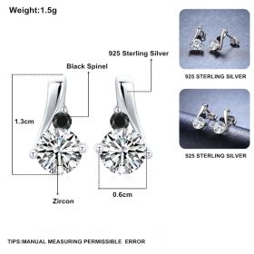 925 Silver Stud Earrings Micro Inlaid Zircon Round (Option: Black)