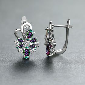 Rose Ring Colorful Flower Drop-shaped Zircon Earrings (Option: Platinum Colorful)