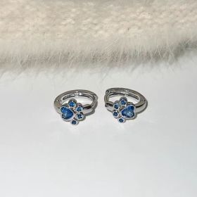 Female Diamond Studded Love Cat Foot Earrings (Option: Blue)