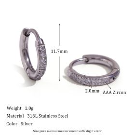 Women's Fashion Titanium Steel Rounded Edge Zircon Earrings (Option: Steel-12mm)